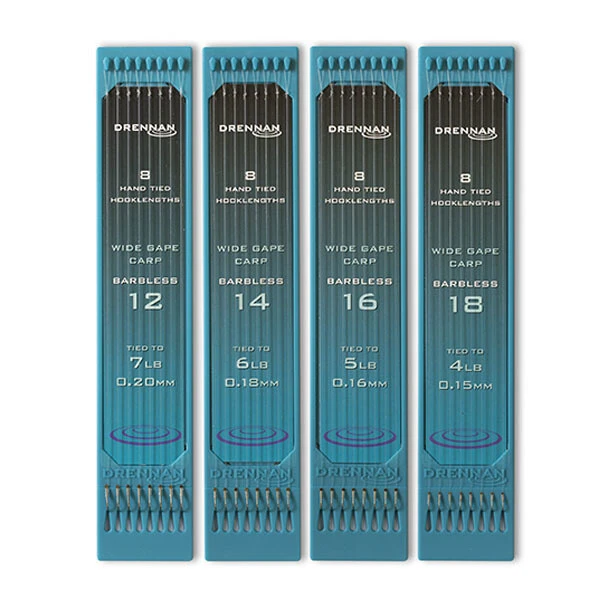 Drennan Hand Tied Hooklengths Wide Gape Carp Barbless Haak 14 0.18mm 1 Drennan Hand Tied Hooklengths Wide Gape Carp Barbless Haak 14 0.18mm